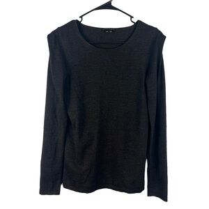 Theory Pullover Wool Blend Scoop Neck Sweater Size Medium Dark Gray Pleated